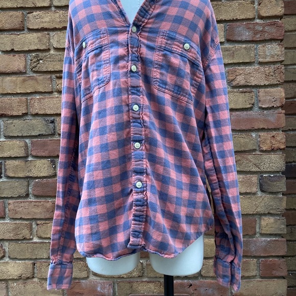 J Crew Factory Salmon and Navy Checkered Shirt - Picture 3 of 10
